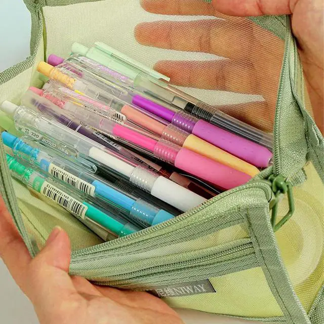 Alt view image 7 of 7 - Mesh Pencil Case Storage Bag Pouch Holder Box Organizer Green for Adult | Mesh Pencil Storage