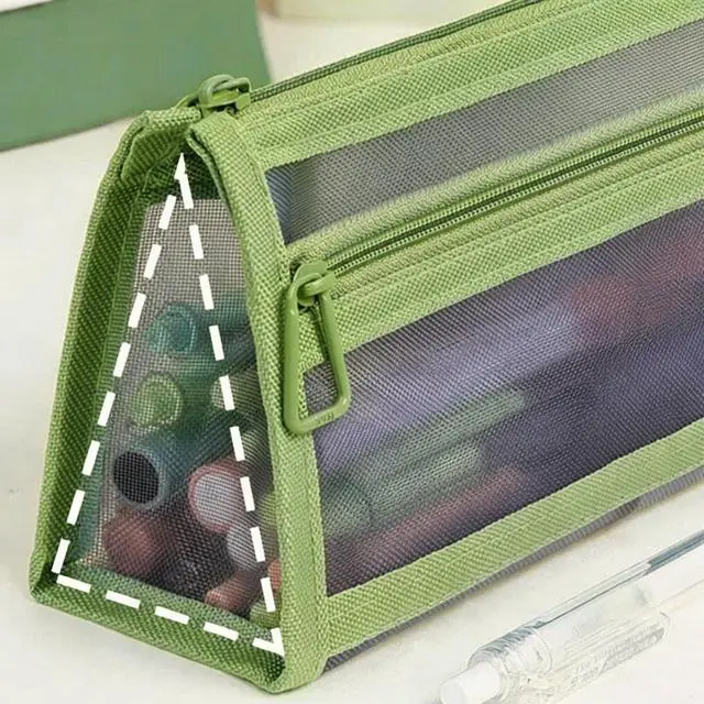 Alt view image 5 of 7 - Mesh Pencil Case Storage Bag Pouch Holder Box Organizer Green for Adult | Mesh Pencil Storage
