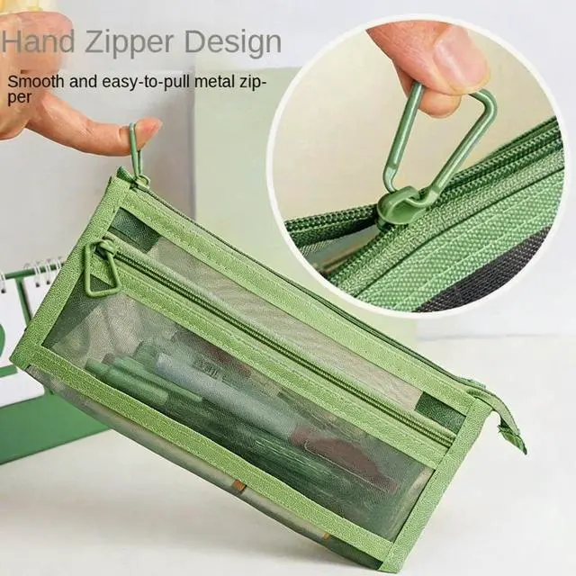 Alt view image 6 of 7 - Mesh Pencil Case Storage Bag Pouch Holder Box Organizer Green for Adult | Mesh Pencil Storage