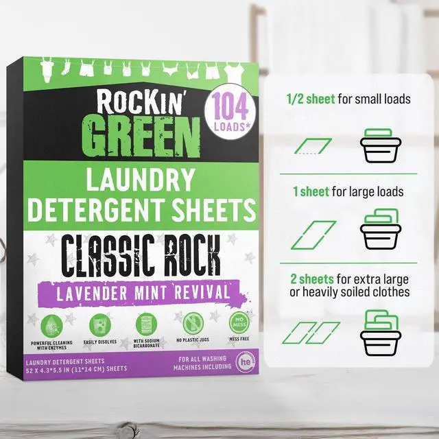 Alt view image 5 of 6 - Hard Water Detergent Sheets - Hard Rock Unscented 104 Loads | Plant based Enzyme Powered Detergent Sheets, Natural Odor Fighter, For Hard Water Laundry, Travel Friendly Sheets