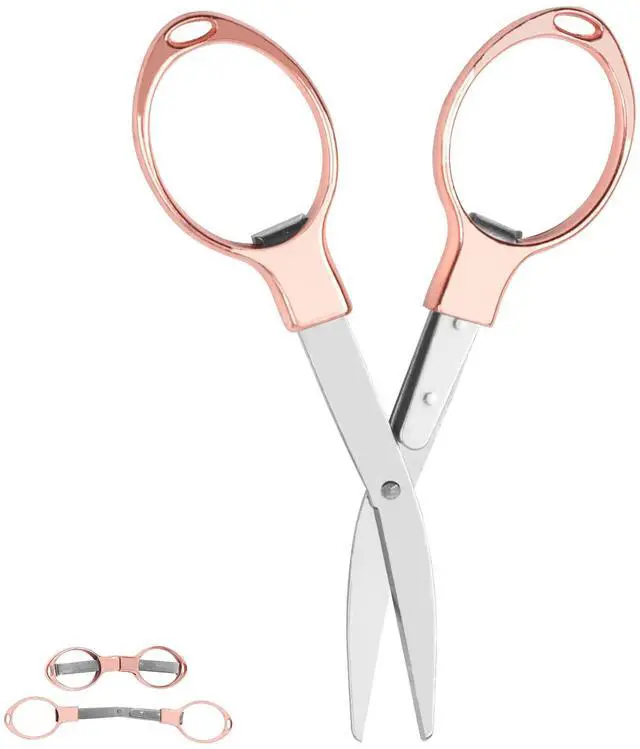 Main image of Mini Folding Scissors (Rose Gold Stainless Steel) Safe, Durable, and Portable for Travel, Outdoor Ac