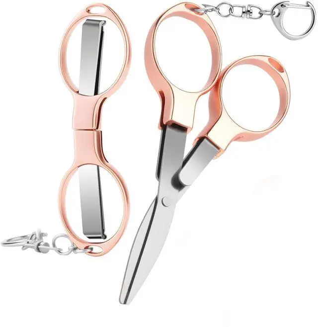 Main image of 2Pcs Mini Folding Scissors, Safe Portable Travel Mini Scissors | Safety Foldable Pocket Badge Small