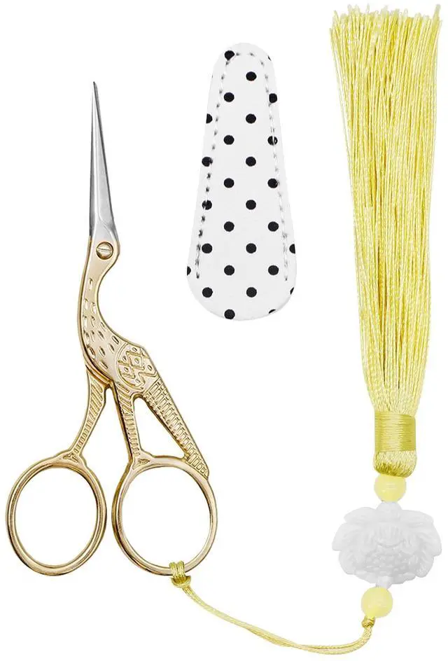 Main image of 4.5Inch Bird Sewing Scissors Craft Threading Scissors with Leather Cover Tassel Stainless Steel Scis