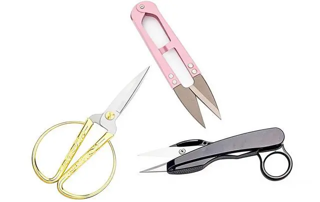 Main image of 3-Pack Fabric Scissors Set for Sewing, 5.1" Gold Embroidery Scissors, 4.1" Thread Snips & 5.1" Dress