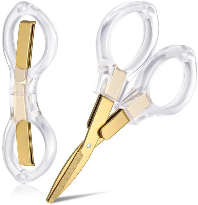 Main image of 1Pcs Folding Travel Scissors Set, Mini Portable Travel Scissor | Clear Comfort-Grip Handles, Gold Ti