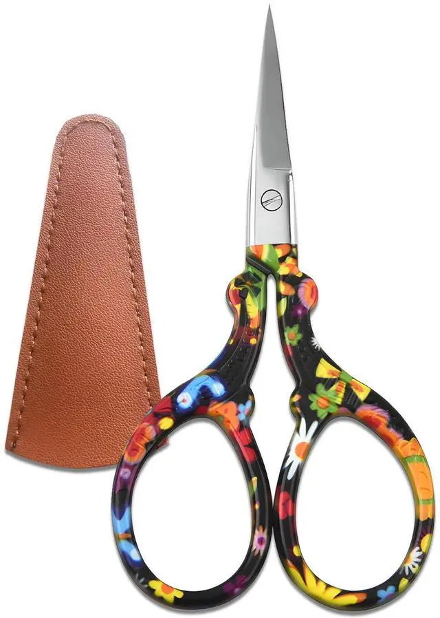 Main image of Sharp Embroidery and Crafting Scissors with Leather Cover, 3.62 inch Stainless Steel Scissors for Ne