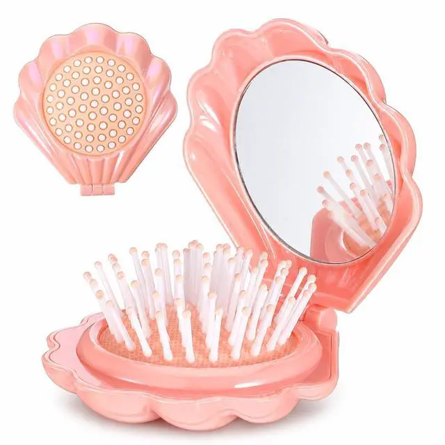 Main image of 3 Pcs Portable Shell Hair Brush, Compact Hair Brush Foldable | Portable Mini Hairs Brushes, Travel B