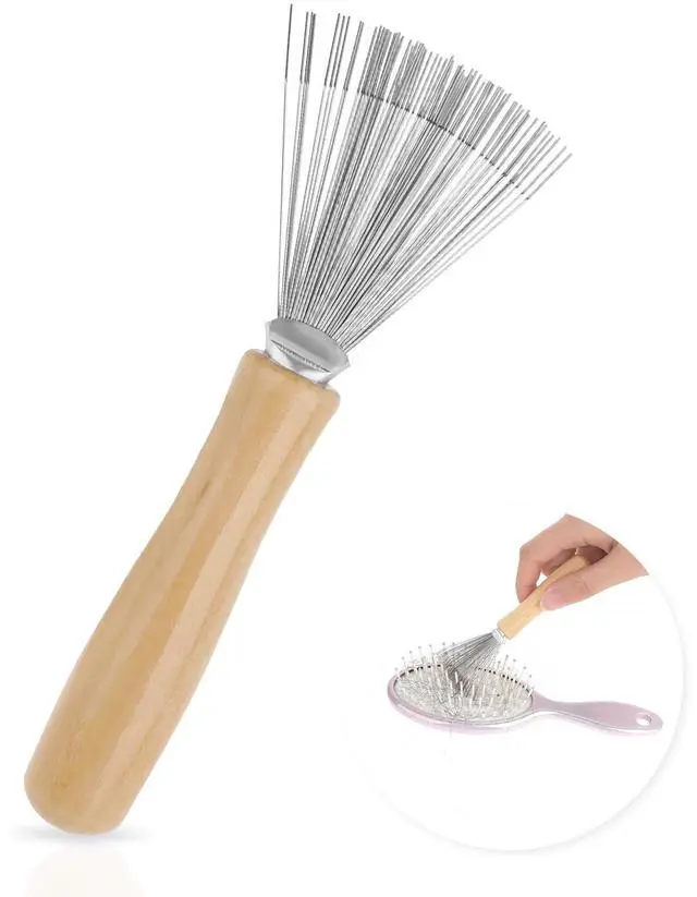Main image of Brush Cleaner, Portable and Mini Hairbrush Cleaner Tool Metal Wire Rake and Ergonomic Wooden Handle
