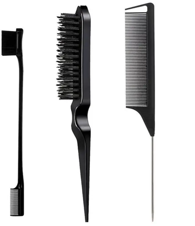 Main image of Set, Black comb,3 Pcs. slick back hair brush,Slick Back Brush with Edge Brush, styling comb for kids