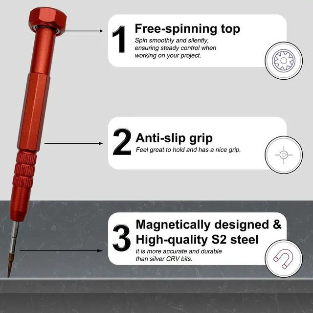 Alt view image 4 of 5 - Screwdriver T3, Six-point Star-shaped Magnetic Tip | Free Spin Cap, S2 High Alloy Steel Head, Anti-s