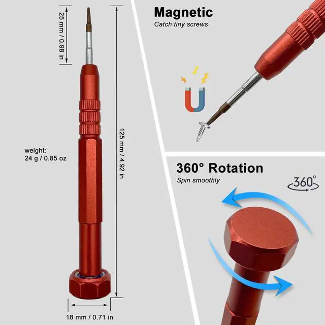 Alt view image 3 of 5 - Screwdriver T3, Six-point Star-shaped Magnetic Tip | Free Spin Cap, S2 High Alloy Steel Head, Anti-s
