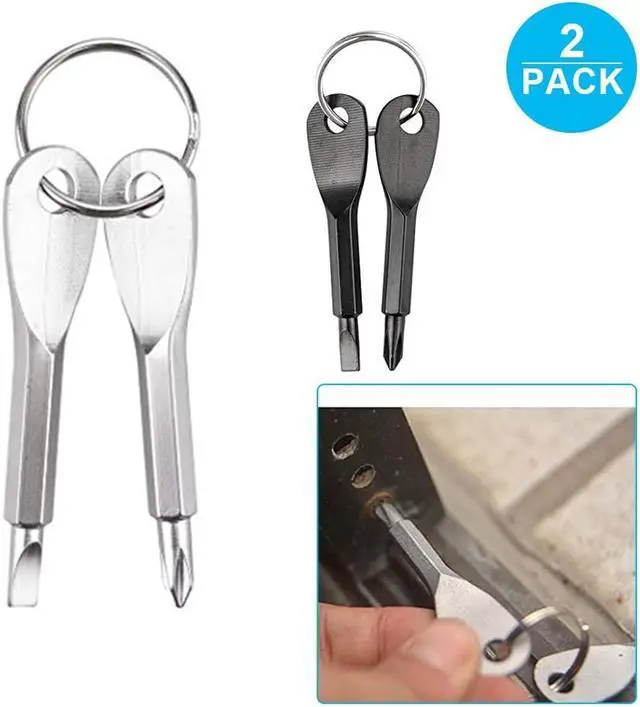 Alt view image 2 of 7 - 4PCS Mini Pocket Screwdriver Set Keychain Outdoor Tool Kit Stainless Steel Black+Silver