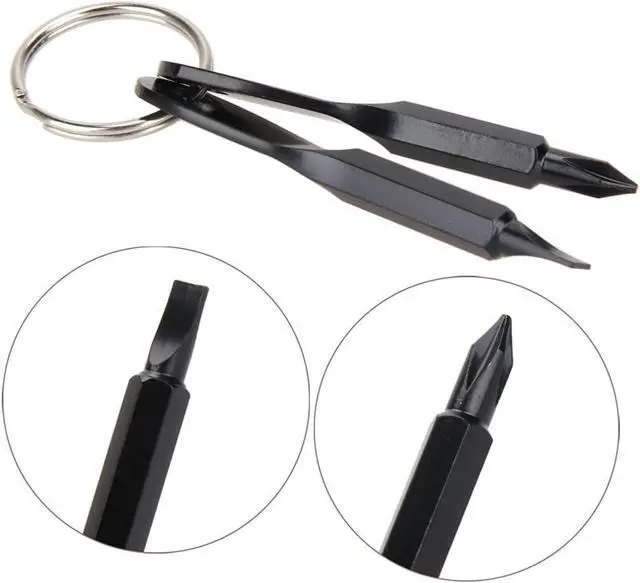 Alt view image 5 of 7 - 4PCS Mini Pocket Screwdriver Set Keychain Outdoor Tool Kit Stainless Steel Black+Silver