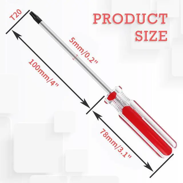 Alt view image 2 of 7 - T20 Torx Security Screwdriver with Magnetic Tip, 178mm/7" | Magnetic Tip Prevents Screw Loss, Red Pl