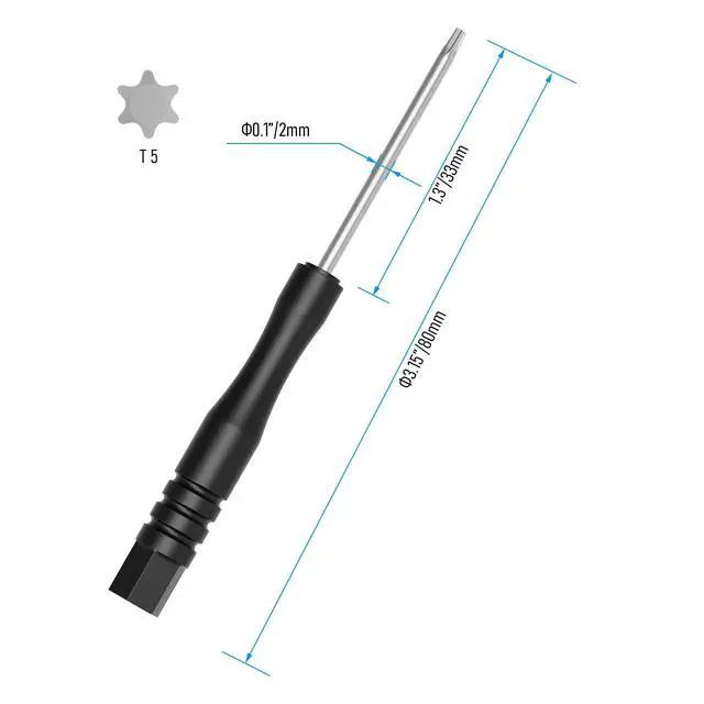 Alt view image 2 of 4 - 2 Pcs T5 Mini Torx Screwdriver, 80mm | 3.15" Torx Driver Star Bit Screwdriver, Non-magnetic for Comp