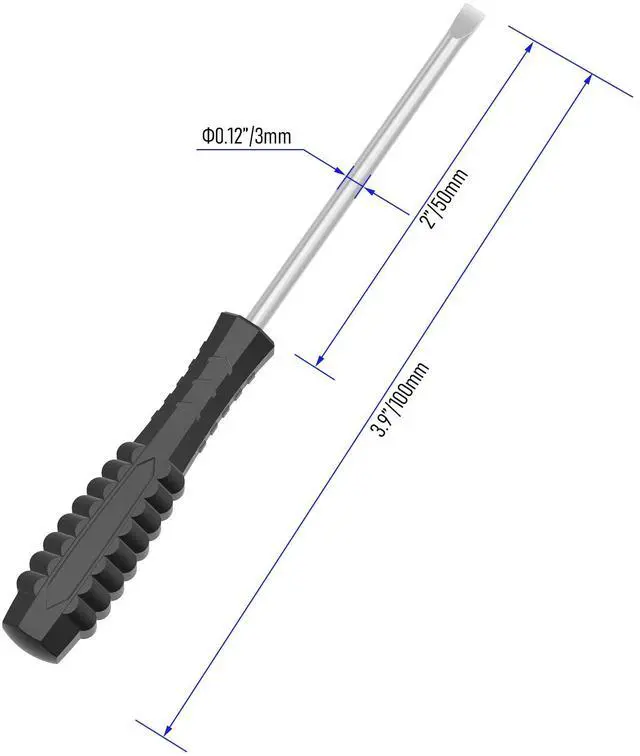 Alt view image 2 of 5 - 2 Pcs Mini Slotted Screwdriver, 3mm Flat Head, 100mm, Black | 4" Total Length, Handle, Non-magnetic