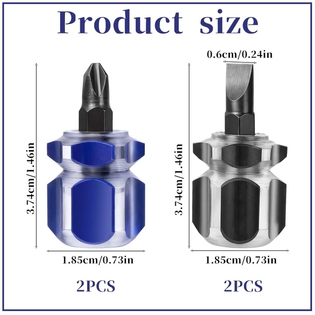 Alt view image 2 of 7 - 4Pcs Short Screwdriver Stubby Screwdriver Set Black and Blue | Small Stubby Phillips Screwdrivers Se