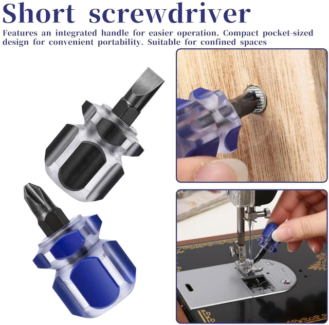 Alt view image 3 of 7 - 4Pcs Short Screwdriver Stubby Screwdriver Set Black and Blue | Small Stubby Phillips Screwdrivers Se
