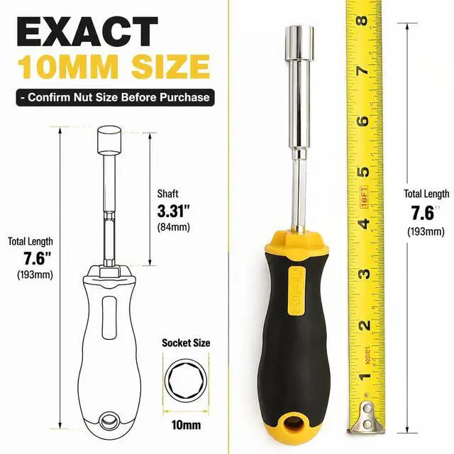 Alt view image 2 of 7 - 10mm Socket Screwdriver High-Carbon Steel Hex Nut Driver Key, Deep Hole Sleeve Design for DIY, Han