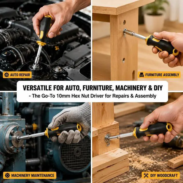 Alt view image 6 of 7 - 10mm Socket Screwdriver High-Carbon Steel Hex Nut Driver Key, Deep Hole Sleeve Design for DIY, Han