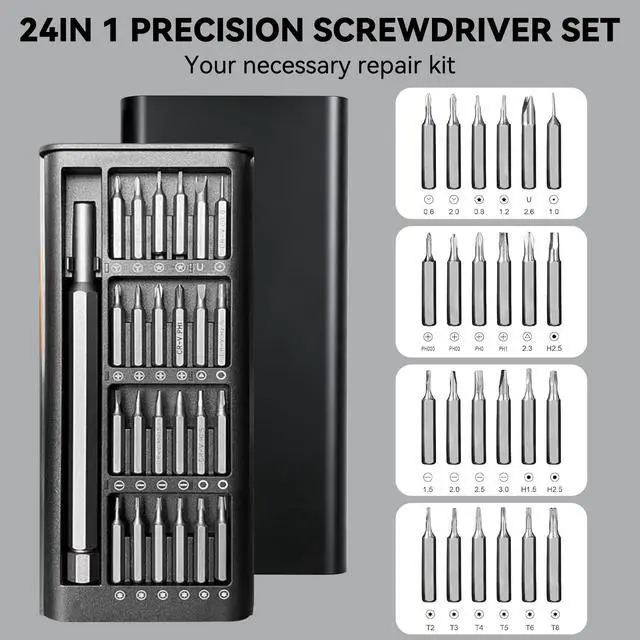 Alt view image 5 of 6 - 24-in-1 Precision Magnetic Screwdriver Set for Electronics Repair | Includes 24 S2 Steel Bits with A