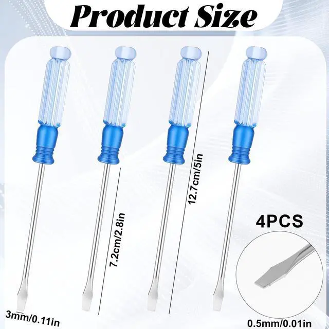 Alt view image 2 of 7 - 4 PCS Mini Flat Head Screwdriver, 3.0mm Size 127mm Length Small Flathead Screwdrivers, Mini Flathead