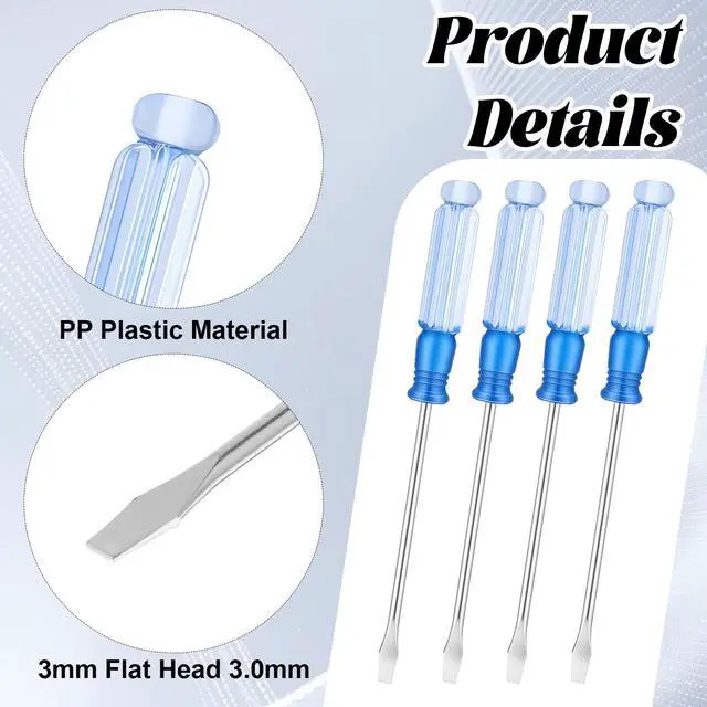 Alt view image 3 of 7 - 4 PCS Mini Flat Head Screwdriver, 3.0mm Size 127mm Length Small Flathead Screwdrivers, Mini Flathead