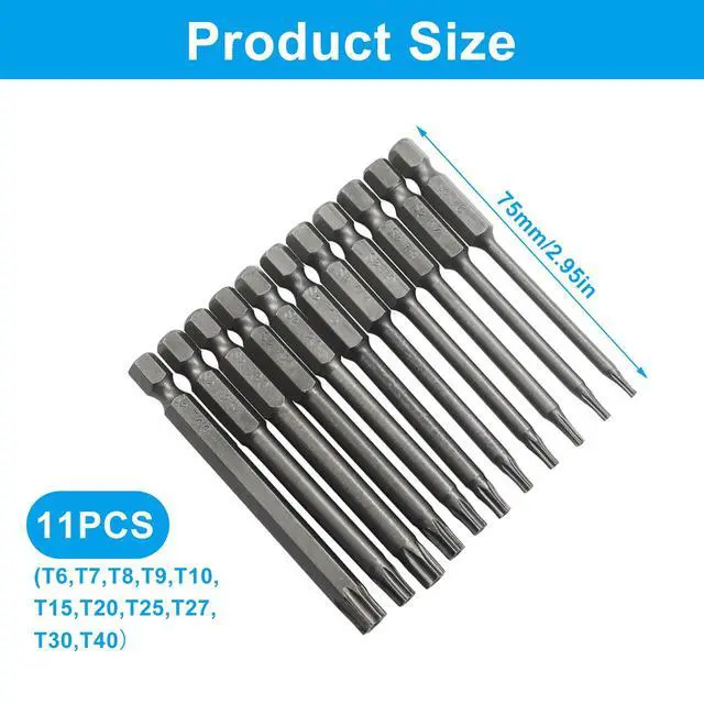 Alt view image 2 of 5 - 11 Piece Alloy Steel Magnetic Screwdriver, 3 Inch T6-T40 | Star Driver Bit Set, Tamper Proof Torx Bi