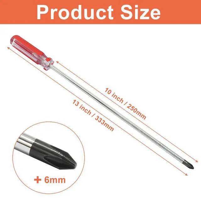 Alt view image 3 of 5 - 10-Inch Phillips Screwdriver #1 | 5mm Shaft, Magnetic Tip, Red Handle, Extra Long for Repair
