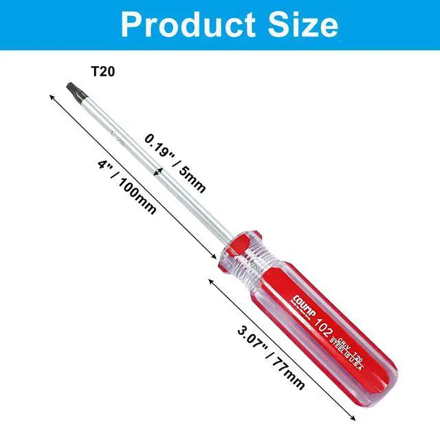 Alt view image 5 of 5 - T20 Security Torx Screwdriver Magnetic 7in Cr-V Red Handle | Magnetic Tip Holds Screws Firm, 4in Wor