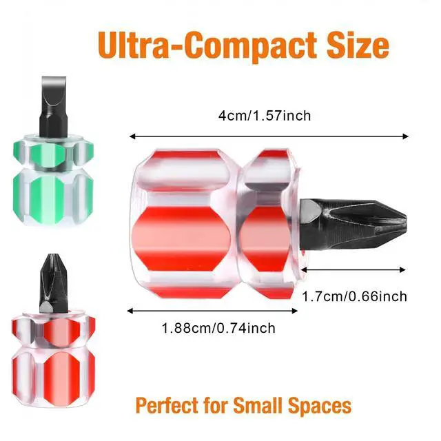 Alt view image 2 of 2 - 2Pcs Stubby Screwdriver, Short Mini Screwdriver | Sewing Machine Screwdrivers with Flat Head and Phi