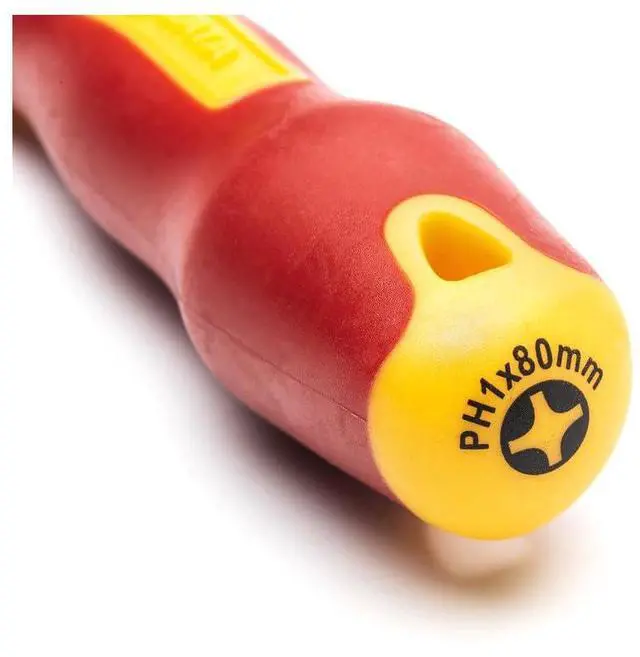 Alt view image 2 of 2 - VDE Insulated Electricians #1 Phillips Head Screwdriver with VDEHandle andS2 SteelBlade Tested to 10