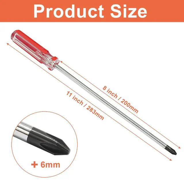 Alt view image 3 of 5 - 8-Inch Phillips Screwdriver #1 | 5mm Shaft, Long, Magnetic Tip, Red Handle, Extra Long for Repair