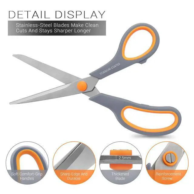 Alt view image 3 of 7 - 8" Multipurpose Titanium Coated Sturdy Sharp, Gray, 1 Pack | Right/Left Handed Comfort-Grip Handles,