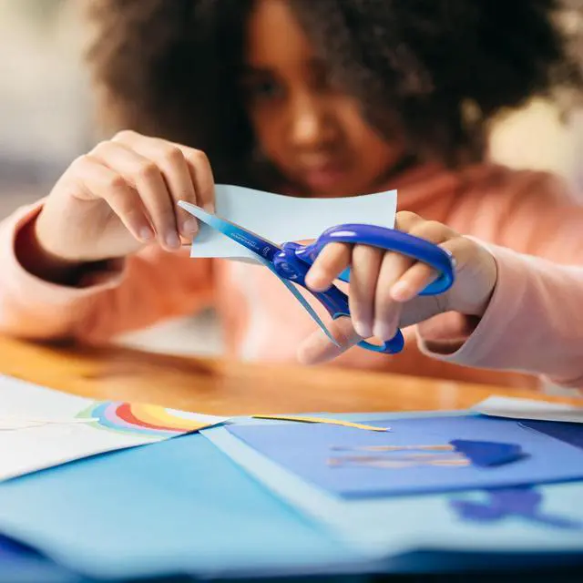 Alt view image 2 of 3 - 6" Left-Handed Big Kids Scissors, Ages 8-11, Ombre Blue-Turquoise | Scissors with Safety Edge Blades
