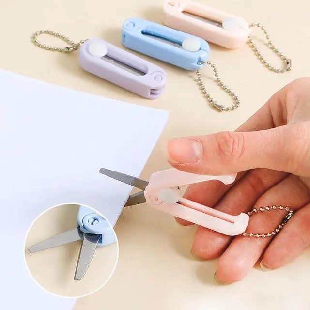 Alt view image 6 of 7 - 1pc White Folding Mini Scissor,Safe Portable Travel Scissor Foldable Telescopic Cutter Pocket with K