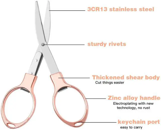Alt view image 3 of 7 - Mini Folding Scissors (Rose Gold Stainless Steel) Safe, Durable, and Portable for Travel, Outdoor Ac