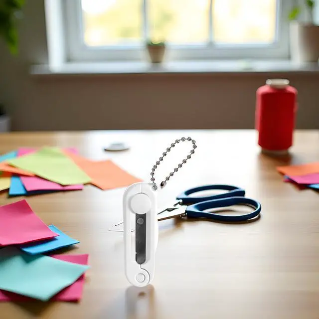 Alt view image 6 of 7 - White Folding Scissors Safe Portable Travel Scissors Foldable Telescopic Cutter Pocket Mini Scissor