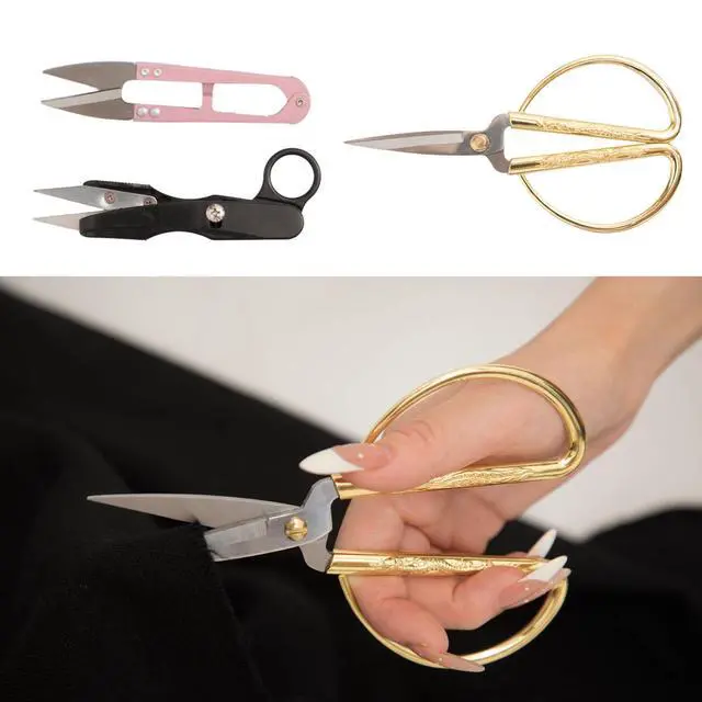 Alt view image 3 of 7 - 3-Pack Fabric Scissors Set for Sewing, 5.1" Gold Embroidery Scissors, 4.1" Thread Snips & 5.1" Dress