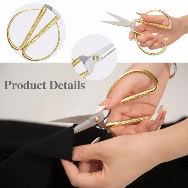 Alt view image 5 of 7 - 3-Pack Fabric Scissors Set for Sewing, 5.1" Gold Embroidery Scissors, 4.1" Thread Snips & 5.1" Dress