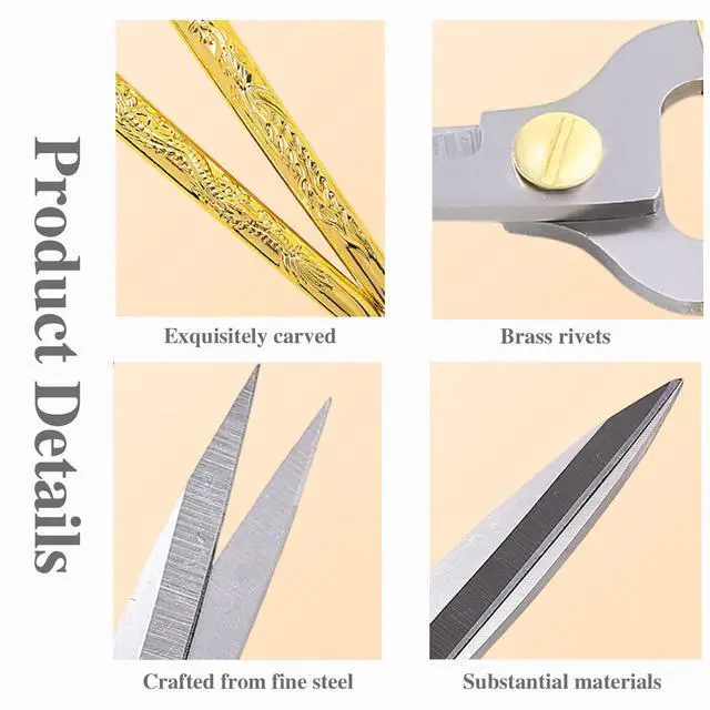 Alt view image 4 of 7 - 3-Pack Fabric Scissors Set for Sewing, 5.1" Gold Embroidery Scissors, 4.1" Thread Snips & 5.1" Dress