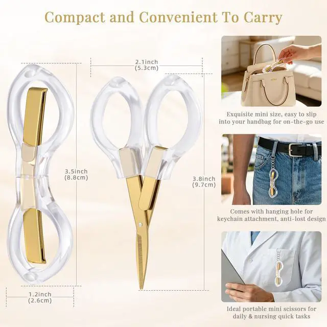 Alt view image 3 of 7 - 1Pcs Folding Travel Scissors Set, Mini Portable Travel Scissor | Clear Comfort-Grip Handles, Gold Ti