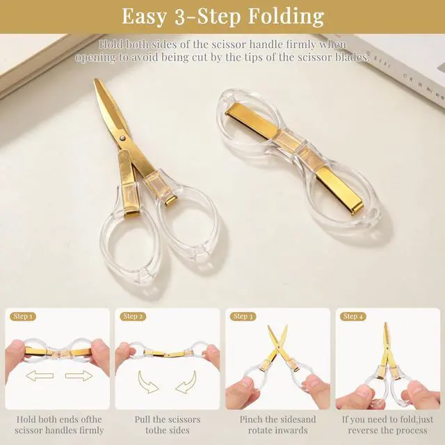 Alt view image 6 of 7 - 1Pcs Folding Travel Scissors Set, Mini Portable Travel Scissor | Clear Comfort-Grip Handles, Gold Ti