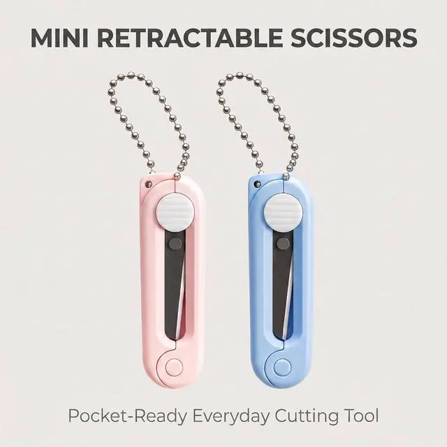 Alt view image 2 of 6 - 2Pcs Pink Blue Folding Scissors Mini Safe Portable Travel Scissors Foldable Telescopic Cutter Pocket