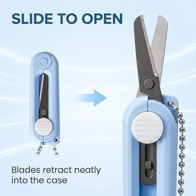Alt view image 4 of 6 - 2Pcs Pink Blue Folding Scissors Mini Safe Portable Travel Scissors Foldable Telescopic Cutter Pocket