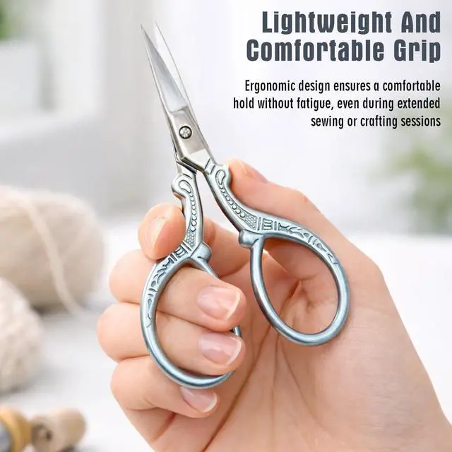 Alt view image 3 of 7 - 3.85" Blue Embroidery Scissors with Leather Cover Stainless Steel Small Sewing Shears for Craft, N