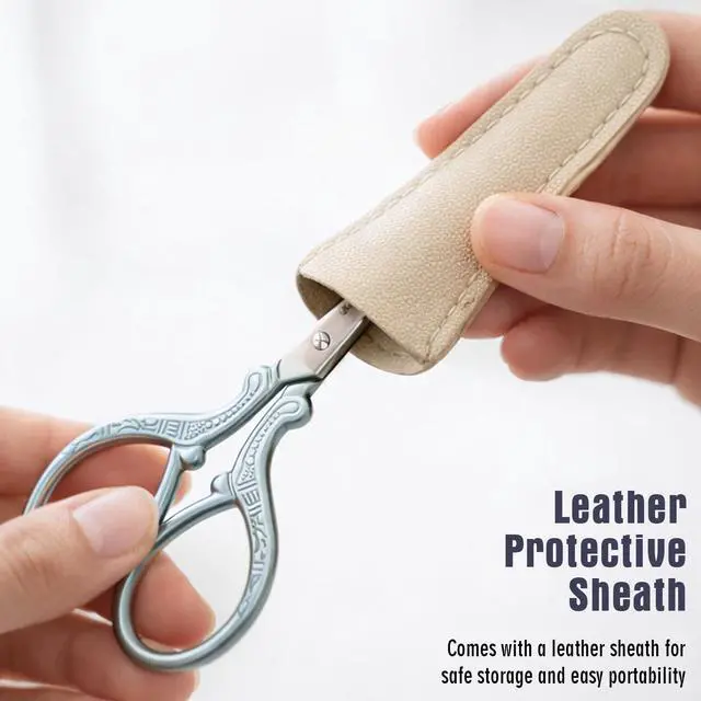 Alt view image 4 of 7 - 3.85" Blue Embroidery Scissors with Leather Cover Stainless Steel Small Sewing Shears for Craft, N