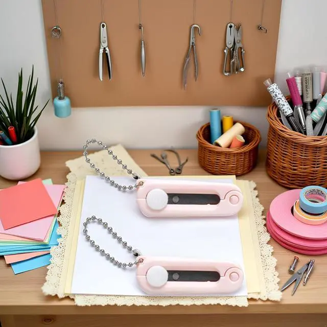 Alt view image 4 of 6 - 2Pcs Pink Keychain Scissors,Folding Scissors,Safe Portable Travel,Foldable Telescopic Cutter Pocket,