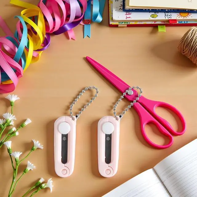 Alt view image 4 of 6 - 2 Pcs Pink Folding Scissors Safe Portable Travel Scissors Foldable Telescopic Cutter Pocket Mini Sci