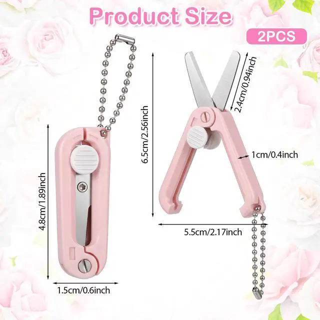 Alt view image 2 of 7 - 2 Pcs Mini Folding Scissors Keychain Scissors, Sewing Crochet Scissor Stainless Steel Pocket Badge S
